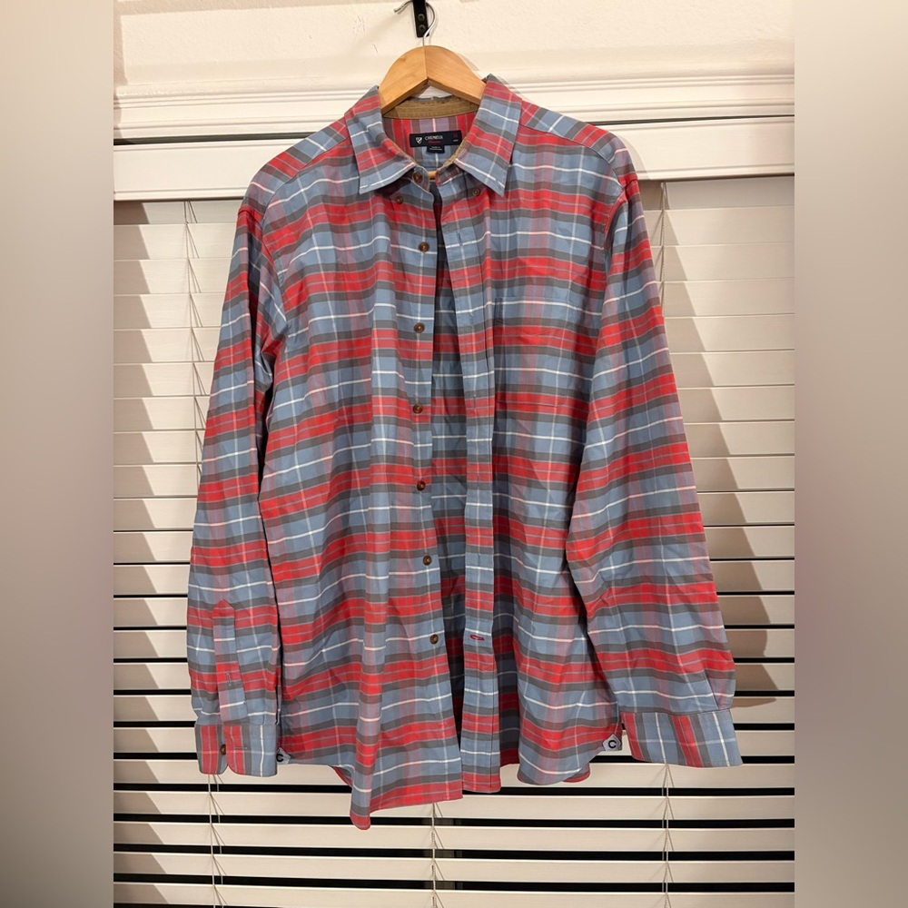 Mens Blue/Red Plaid Button Down Shirt